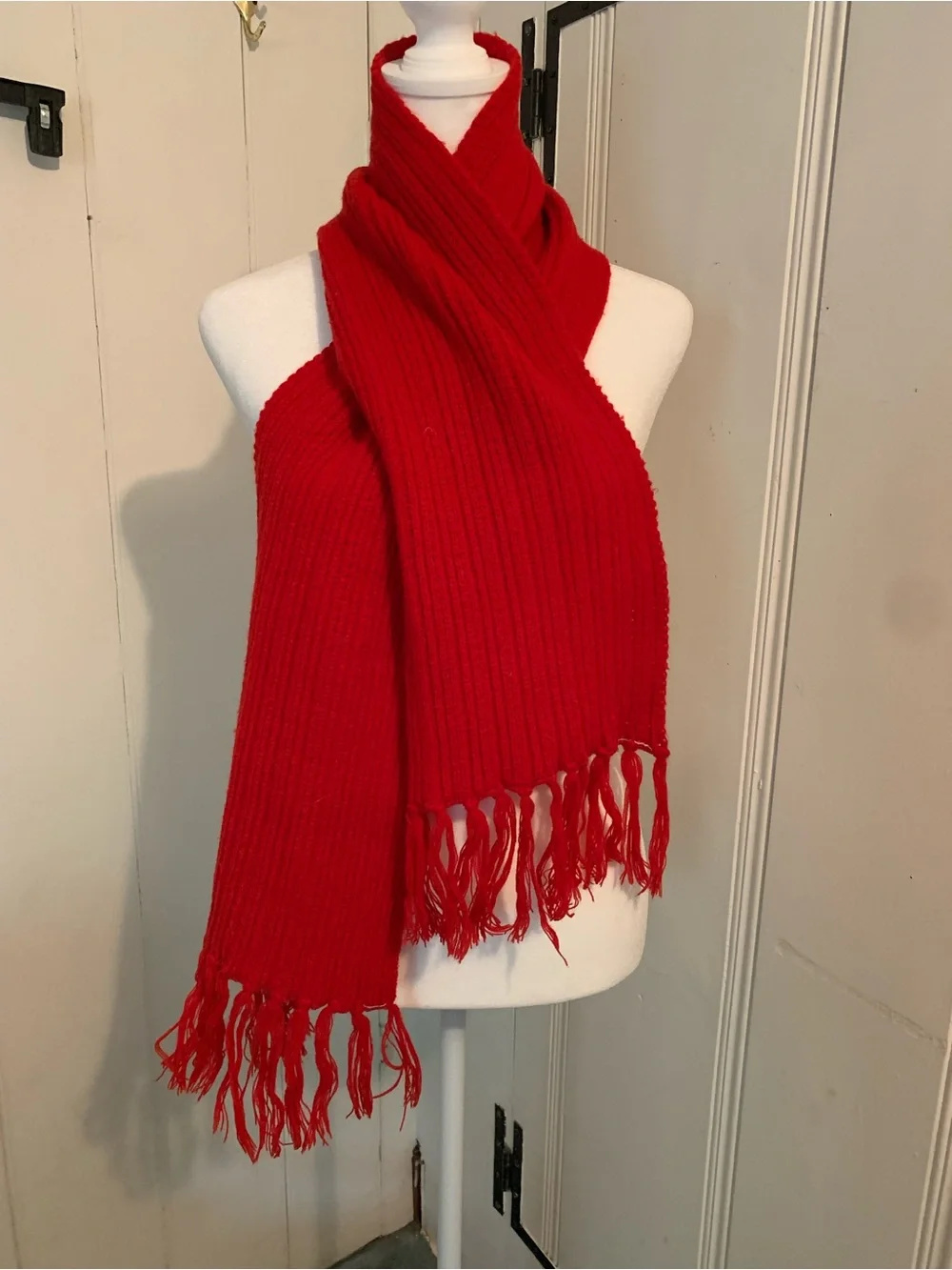 Red Fringe Knit Scarf - Women Accessories